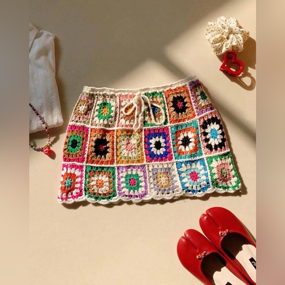 Crochet Patchwork Mini Skirt - Multicolor size XS… - image 4